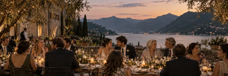 Example: wedding dinner on a Lake Como terrace at dusk.